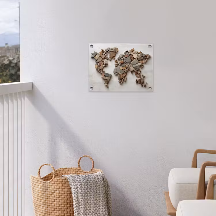 Wereldkaart - Stenen - Wit tuinposter los doek klein -sfeer8