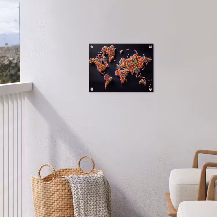 Wereldkaart - Snoepjes - Felle kleuren tuinposter los doek klein -sfeer8