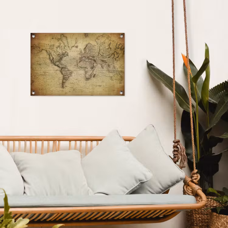 Wereldkaart - Vintage - Antiek - Bruin - Papier tuinposter los doek klein -sfeer7