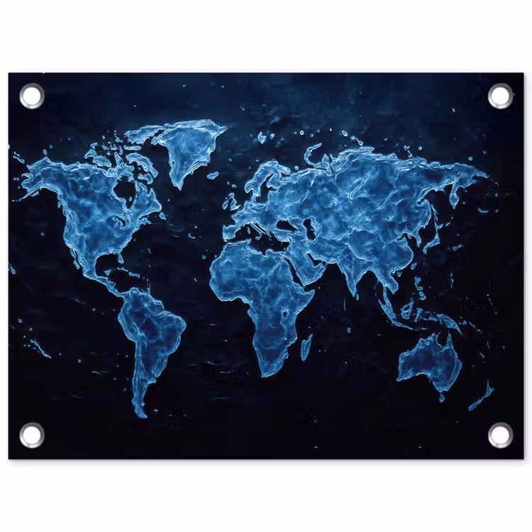 Wereldkaart - Waterstructuur - Blauw tuinposter los doek klein -3d