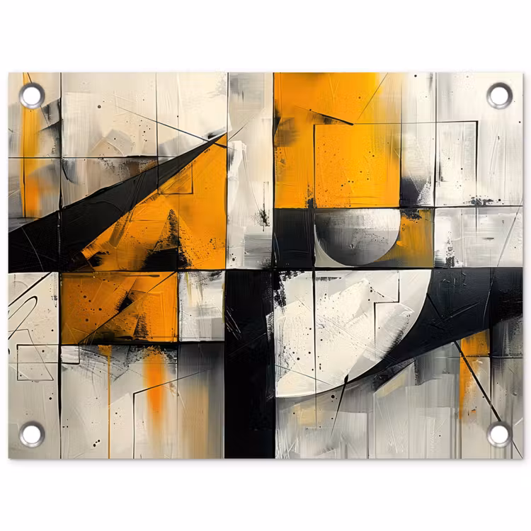 Geel - Abstract - Modern - Vormen tuinposter los doek klein -3d