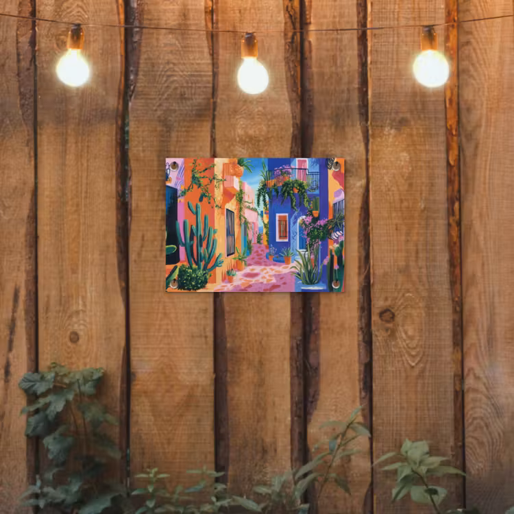 Geel - Blauw - Oranje - Huis tuinposter los doek klein -sfeer1