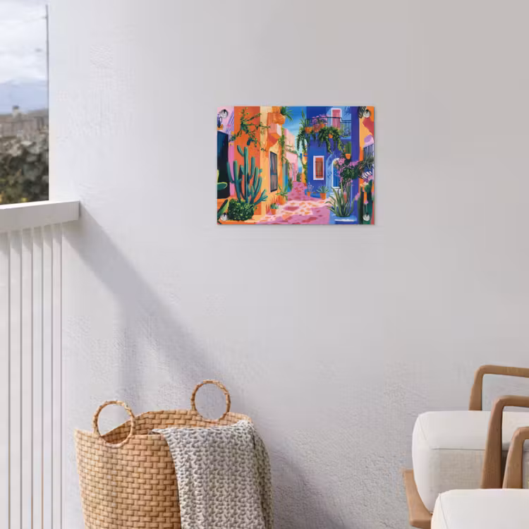 Geel - Blauw - Oranje - Huis tuinposter los doek klein -sfeer8