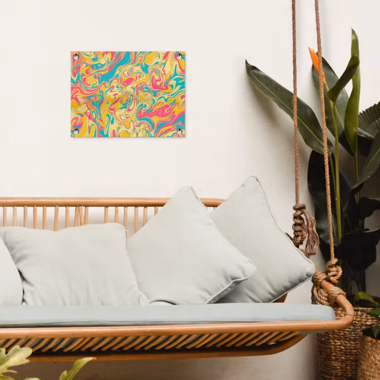 Geel - Roze - Blauw - Retro tuinposter los doek klein -sfeer7