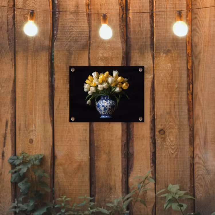 Geel - Tulpen - Vaas - Bloemen tuinposter los doek klein -sfeer1