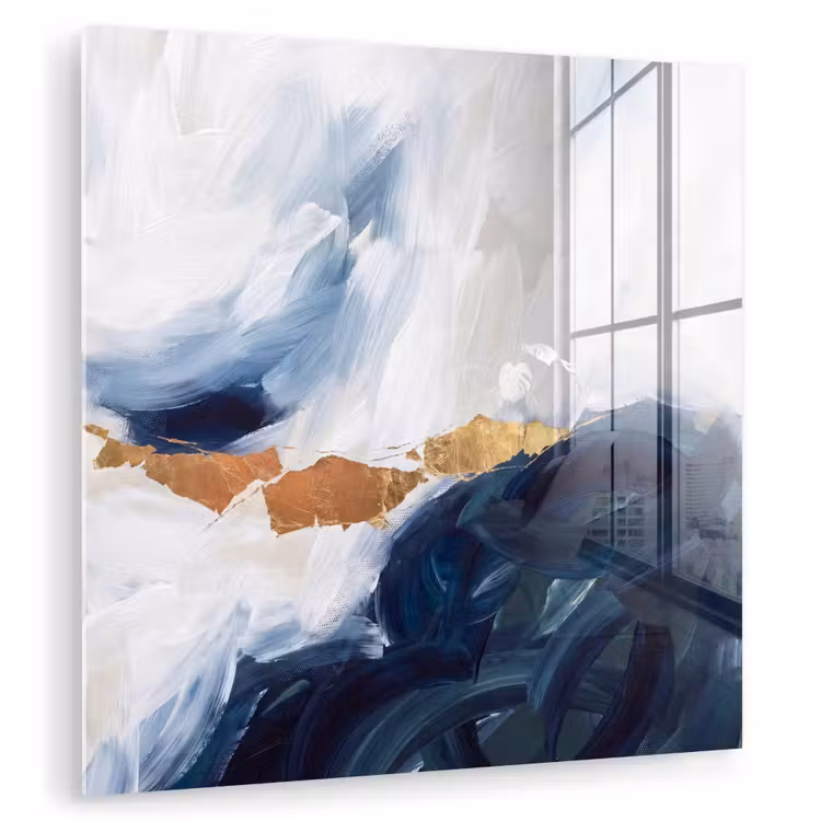 Abstract - Acryl - Blauw - Goud - Elegant plexiglas 5mm klein -zzzproduct_nieuw