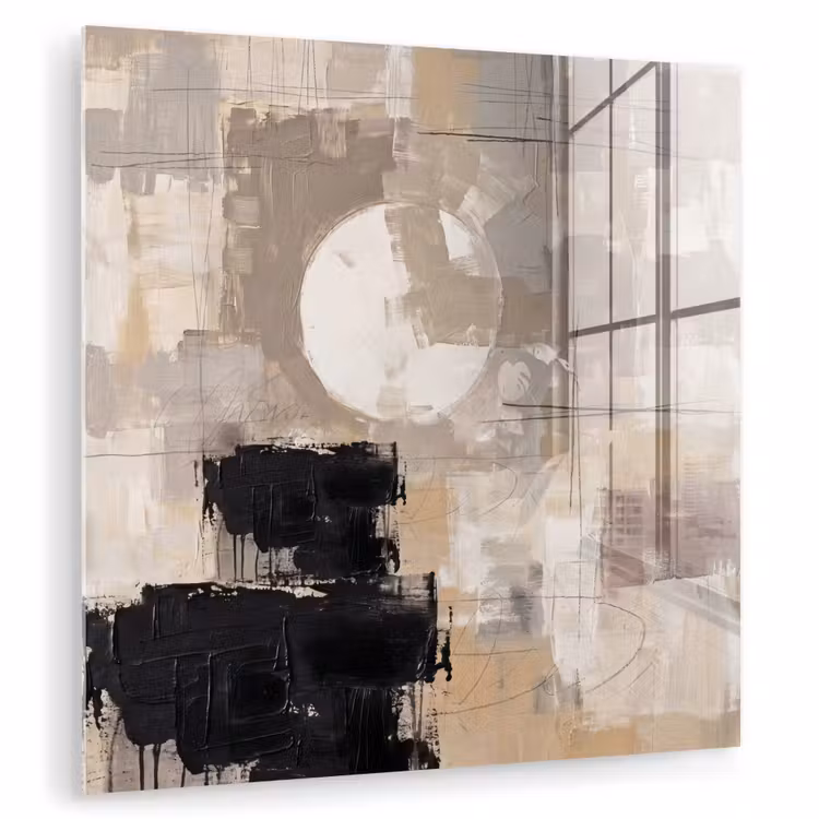 Abstract - Cirkel - Modern - Beige - Zwart - Minimalistisch plexiglas 5mm klein -zzzproduct_nieuw
