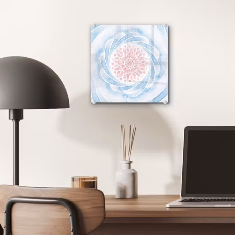 Abstract - Bloemvorm - Aquarel - Roze - Blauw plexiglas 5mm klein -sfeer6