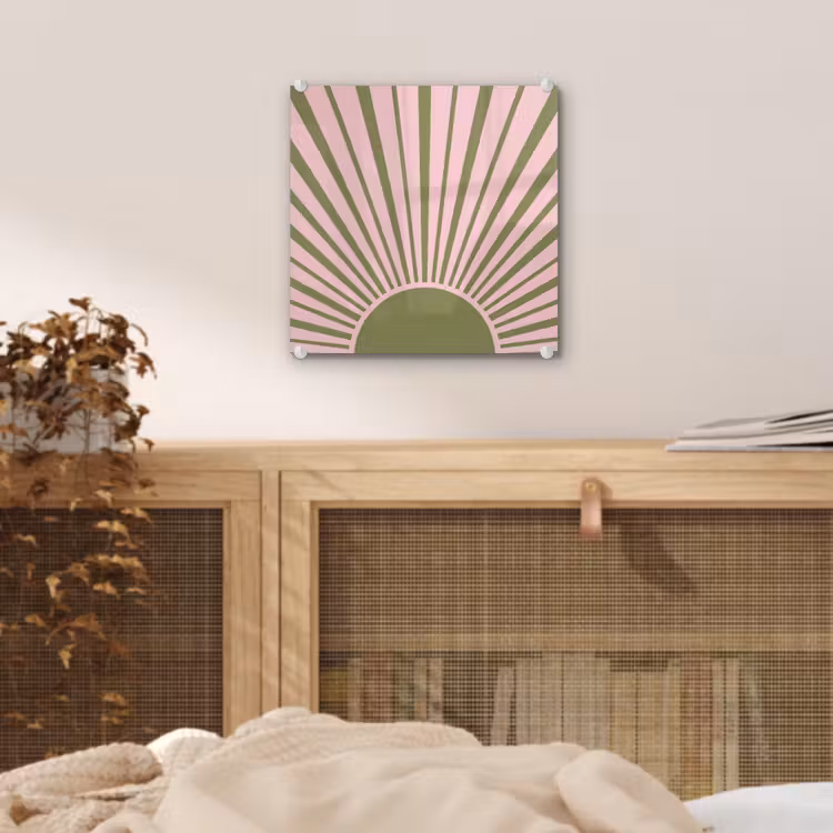Abstract - Stralen - Grafisch - Roze - Groen plexiglas 5mm klein -sfeer4