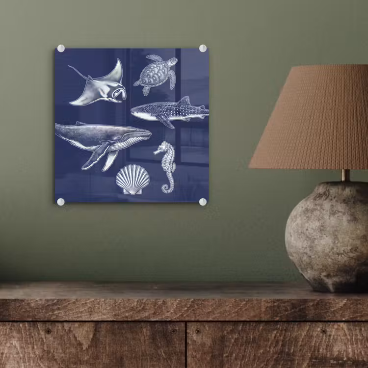 Dieren - Zeeleven - Oceaan - Graveren - Blauw plexiglas 5mm klein -sfeer3