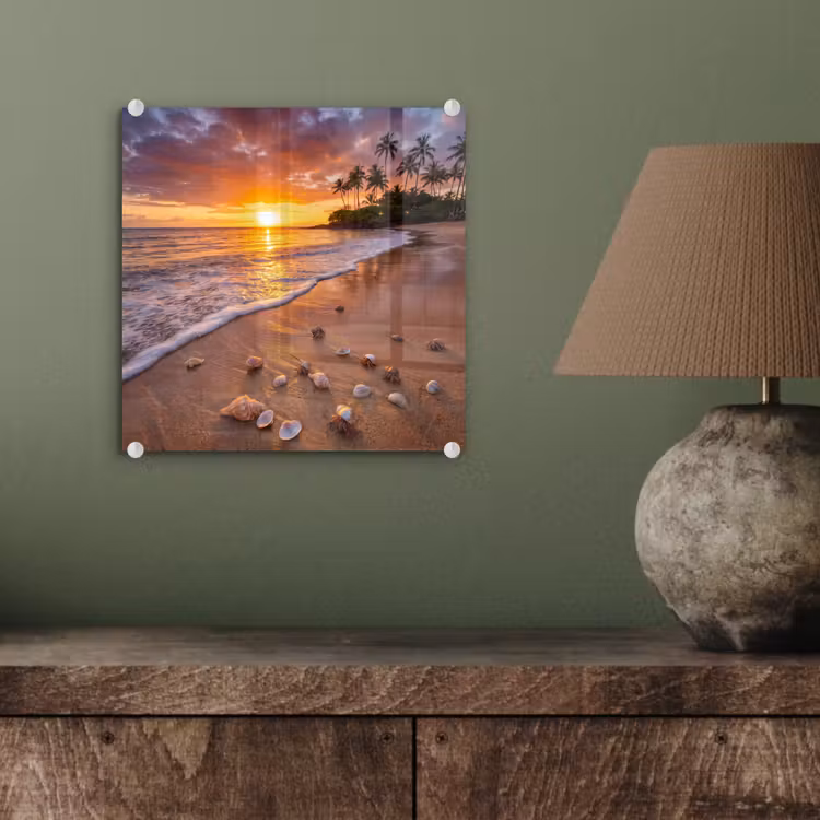 Strand - Zonsondergang - Palmbomen - Natuur - Oranje plexiglas 5mm klein -sfeer3