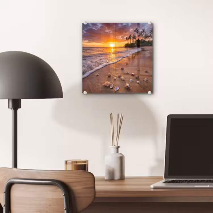 Strand - Zonsondergang - Palmbomen - Natuur - Oranje plexiglas 5mm klein -sfeer6