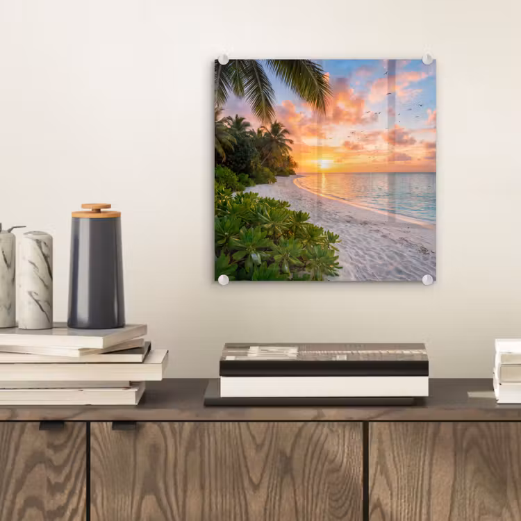 Strand - Zonsondergang - Palmbomen - Tropisch - Natuur plexiglas 5mm klein -sfeer1
