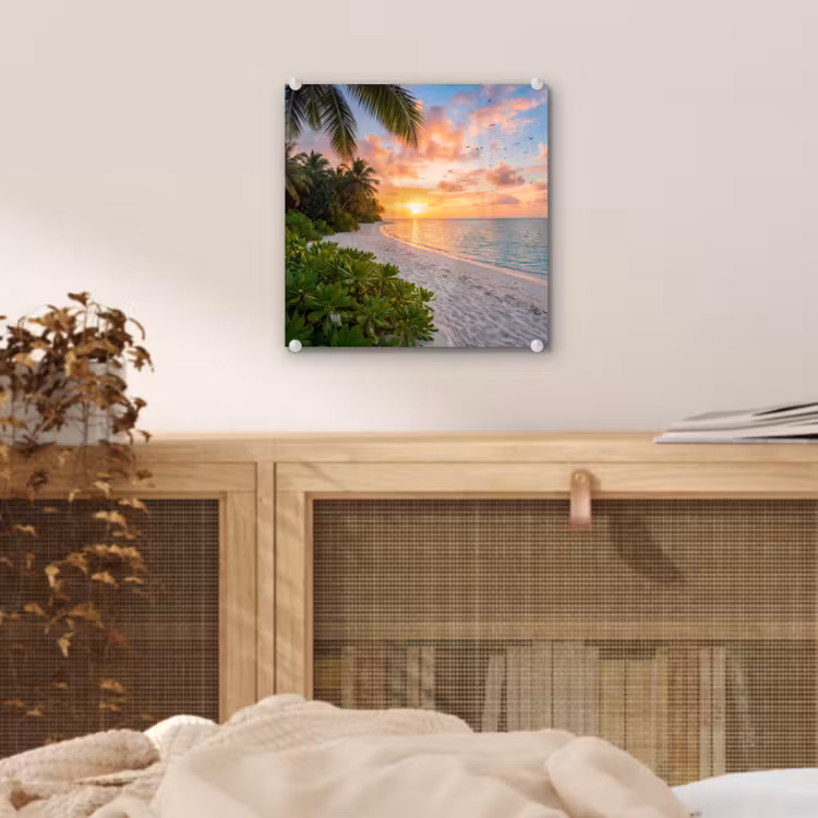 Strand - Zonsondergang - Palmbomen - Tropisch - Natuur plexiglas 5mm klein -sfeer4