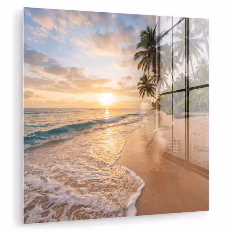 Strand - Zonsondergang - Tropisch - Natuur - Goud plexiglas 5mm klein -zzzproduct_nieuw