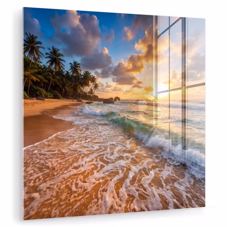 Strand - Zonsondergang - Golven - Natuur - Goud plexiglas 5mm klein -zzzproduct_nieuw
