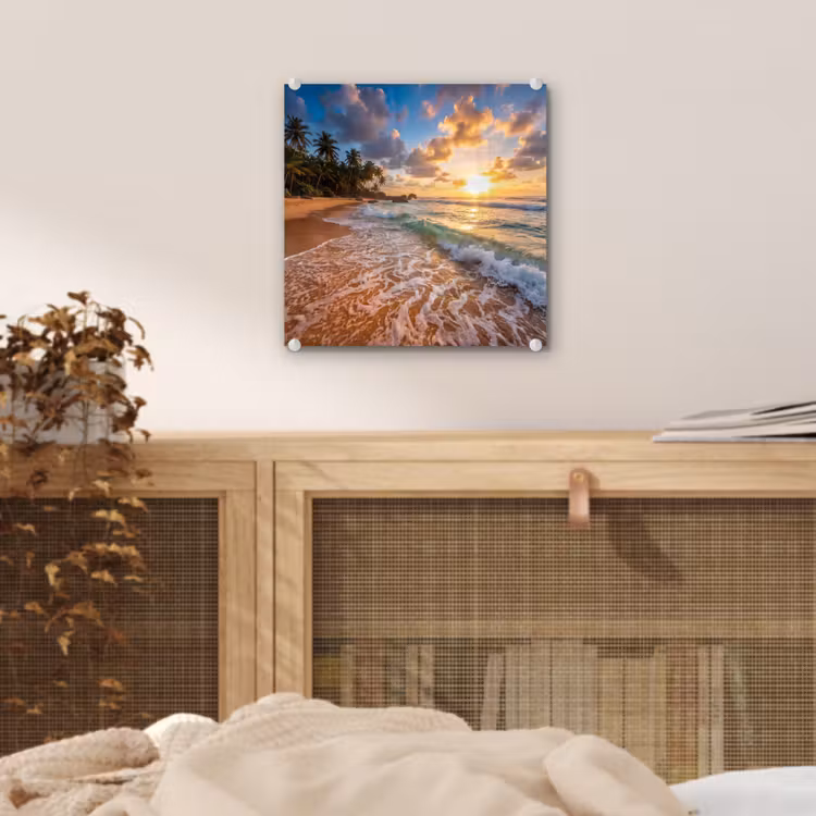 Strand - Zonsondergang - Golven - Natuur - Goud plexiglas 5mm klein -sfeer4