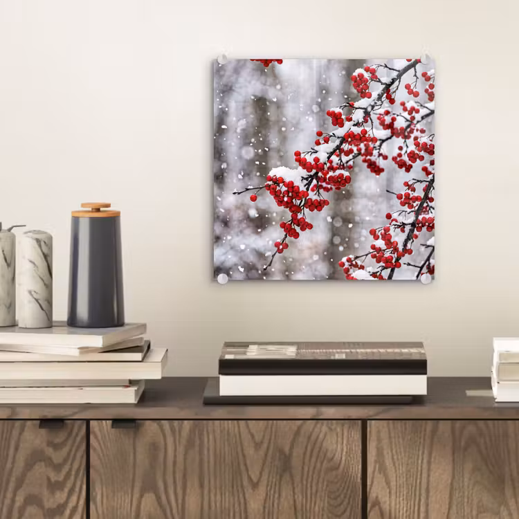 Bessen - Takken - Sneeuw - Winter - Kleurrijk plexiglas 5mm klein -sfeer1