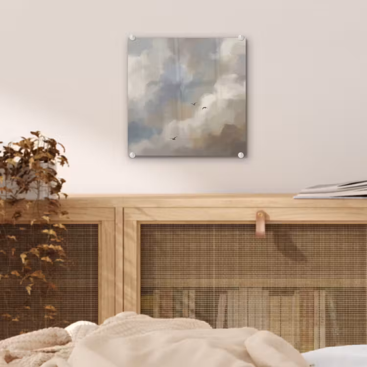 Vogel - Wolken - Natuur - Modern - Grijs plexiglas 5mm klein -sfeer4