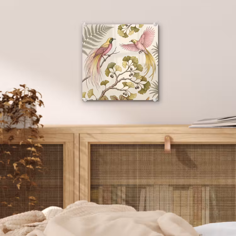 Vogels - Tropisch - Botanisch - Roze plexiglas 5mm klein -sfeer4