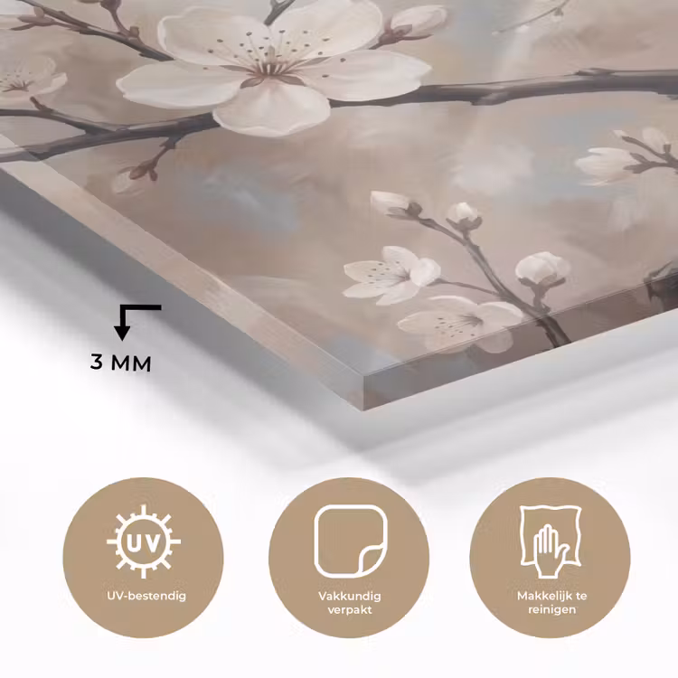 Bloesem - Takken - Schilderij - Beige - Serene plexiglas 5mm klein -sfeer2
