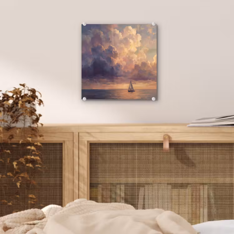 Boot - Zonsondergang - Zee - Natuur - Goud plexiglas 5mm klein -sfeer4
