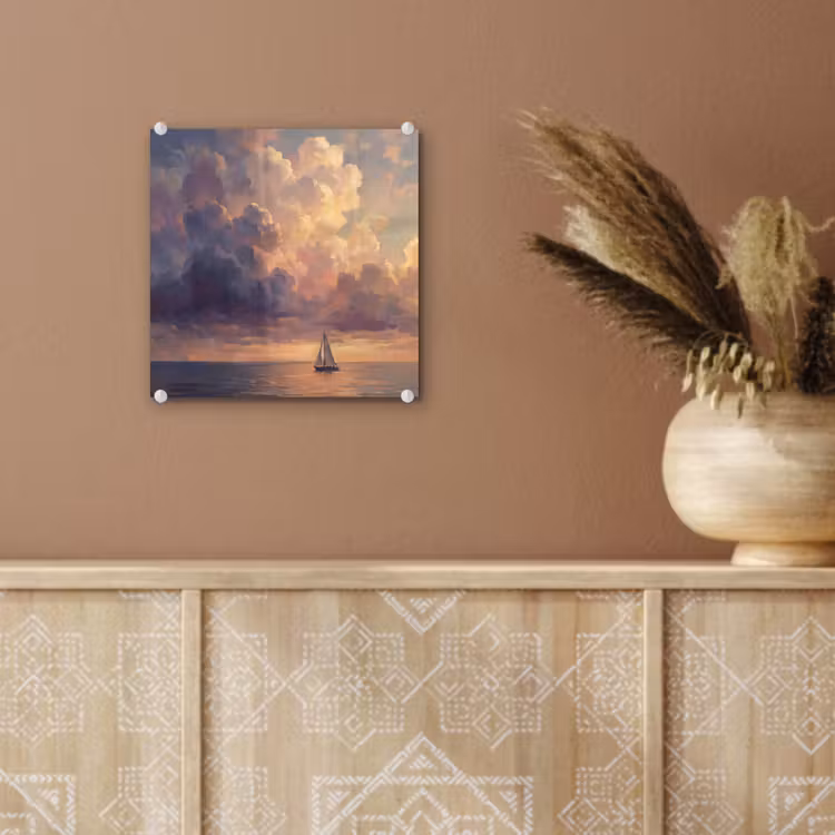Boot - Zonsondergang - Zee - Natuur - Goud plexiglas 5mm klein -sfeer5