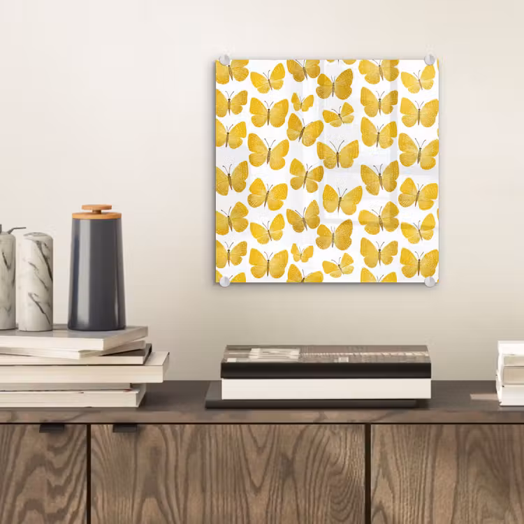 Vlinders - Botanisch - Illustratie - Geel - Wit plexiglas 5mm klein 11 -sfeer1