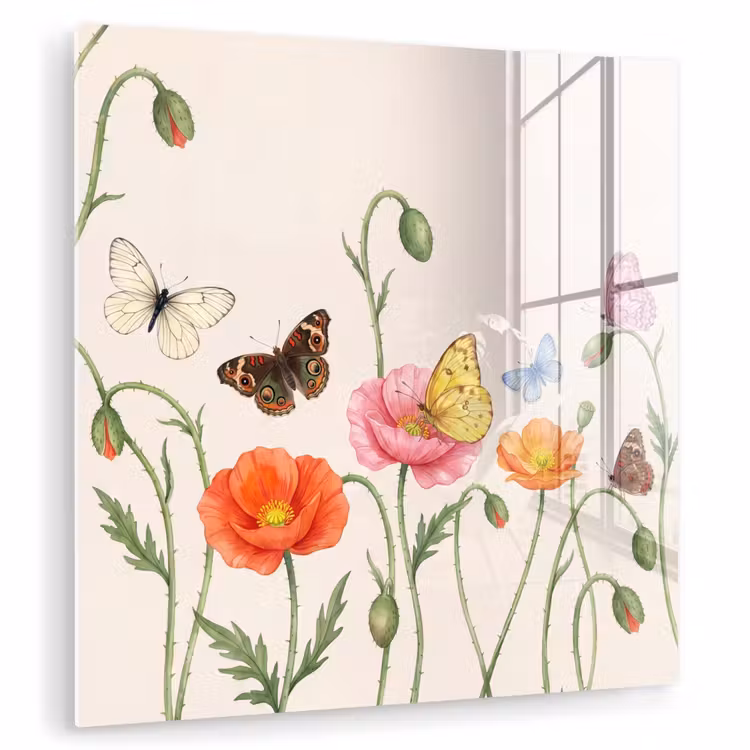 Vlinders - Klaprozen - Illustratie - Kleurrijk plexiglas 5mm klein -zzzproduct_nieuw