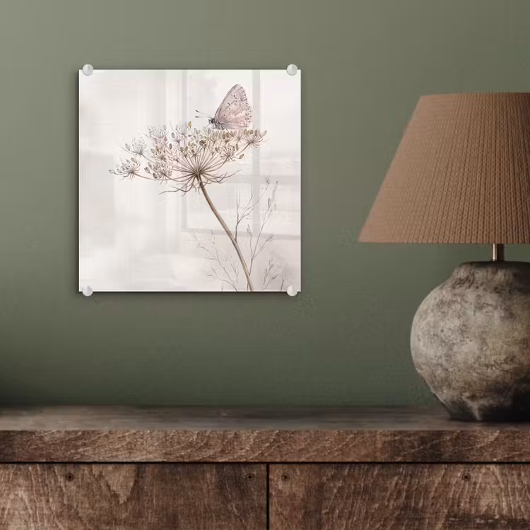 Vlinder - Bloem -Natuur - Beige plexiglas 5mm klein -sfeer3