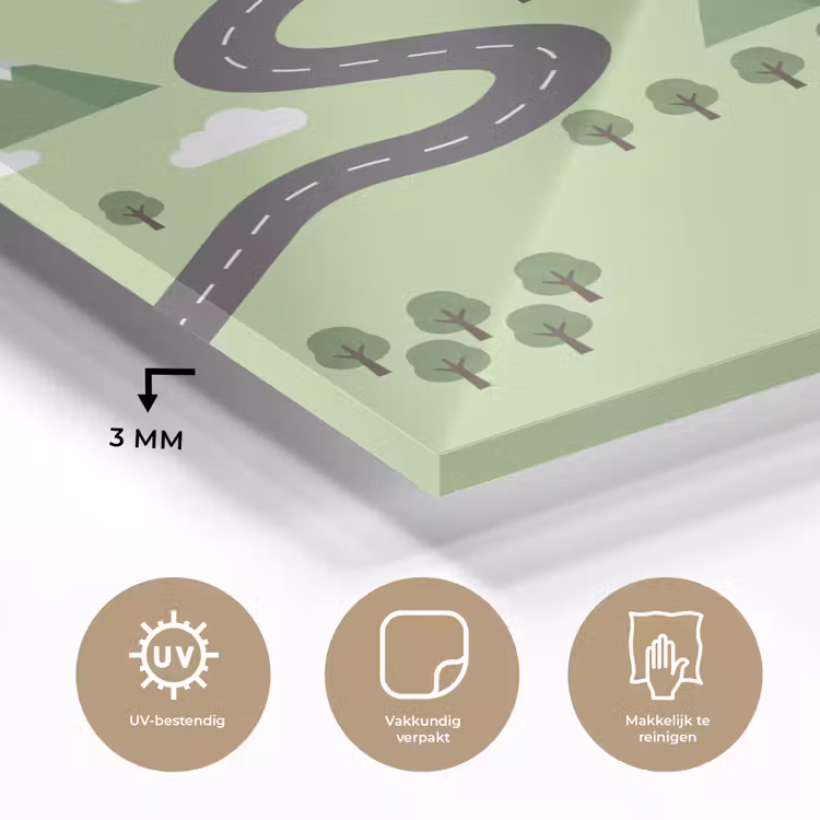 Auto - Bergweg - Natuur - Illustratie plexiglas 5mm klein -sfeer2