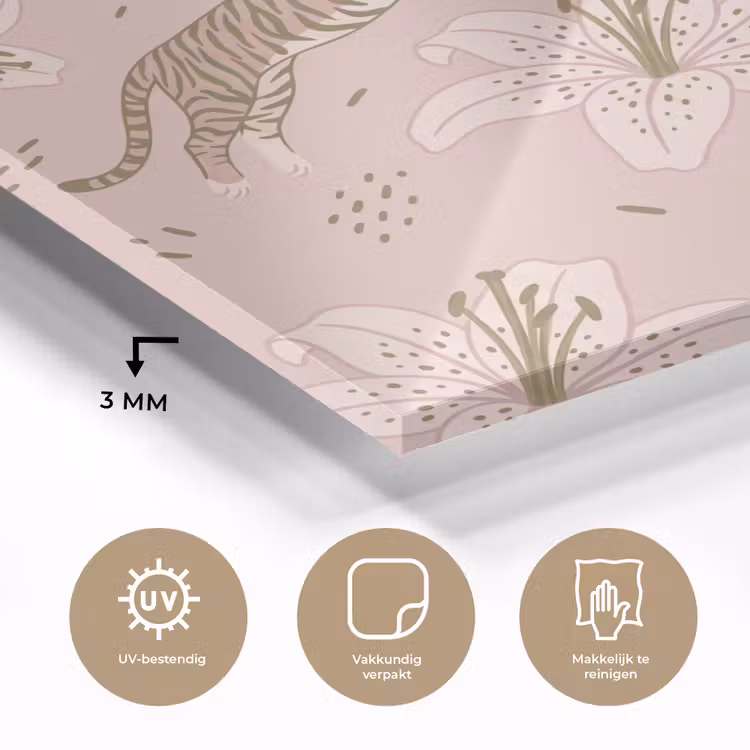 Kat - Springend - Bloemen - Abstract - Roze plexiglas 5mm klein -sfeer2