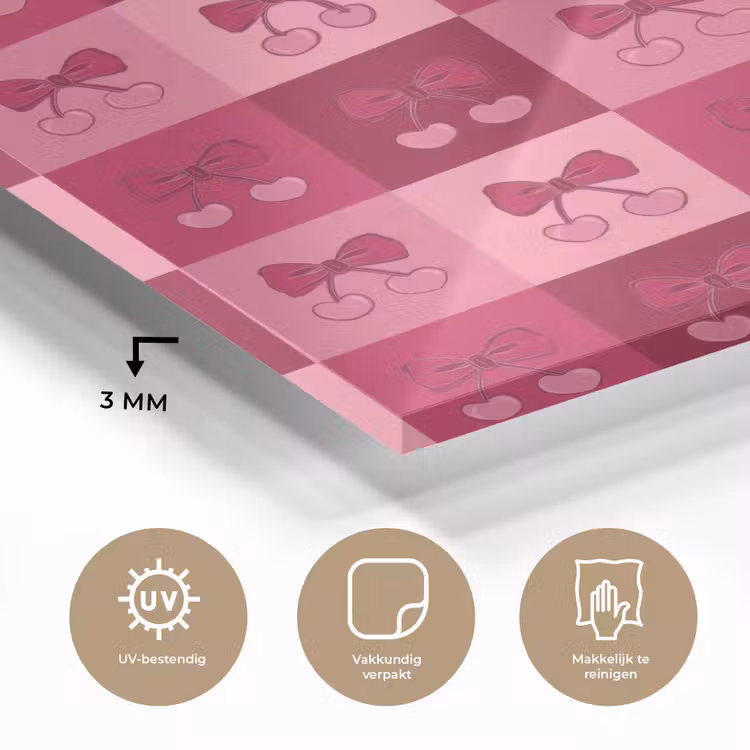 Kersen - Strikjes - Speels - Roze - Bordeaux plexiglas 5mm klein 11 -sfeer2