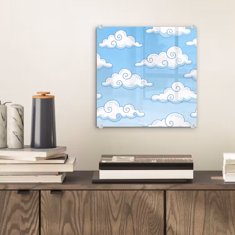Wolk - Lucht - Cartoon - Blauw - Wit plexiglas 5mm klein -sfeer1