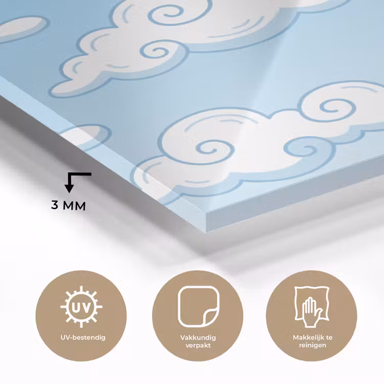 Wolk - Lucht - Cartoon - Blauw - Wit plexiglas 5mm klein -sfeer2