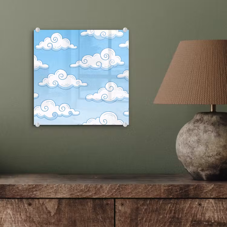 Wolk - Lucht - Cartoon - Blauw - Wit plexiglas 5mm klein -sfeer3