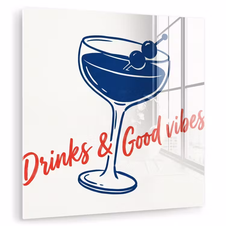 Cocktail - Glas - Illustratie - Blauw - Wit plexiglas 5mm klein -zzzproduct_nieuw