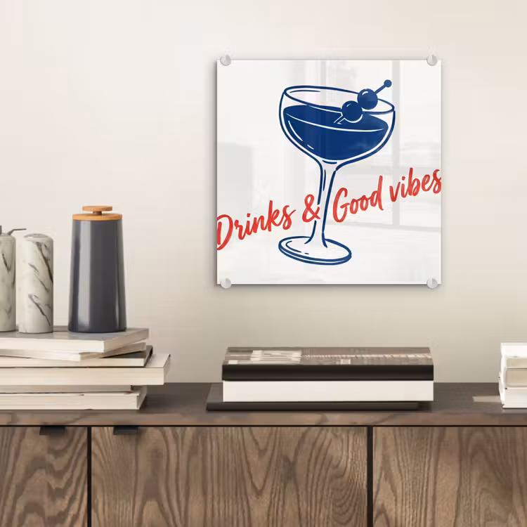 Cocktail - Glas - Illustratie - Blauw - Wit plexiglas 5mm klein -sfeer1