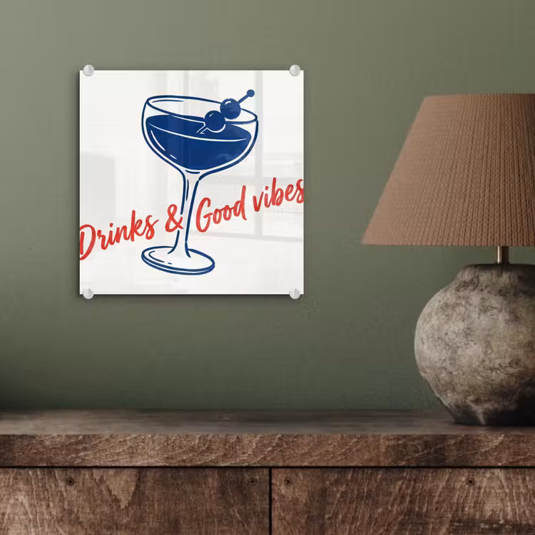 Cocktail - Glas - Illustratie - Blauw - Wit plexiglas 5mm klein -sfeer3