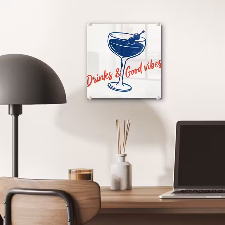 Cocktail - Glas - Illustratie - Blauw - Wit plexiglas 5mm klein -sfeer6