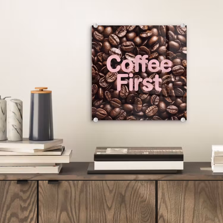 Coffee First - Koffiebonen - Roze plexiglas 5mm klein -sfeer1