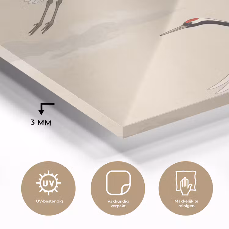 Kraanvogels - Bloesem - Beige plexiglas 5mm klein -sfeer2