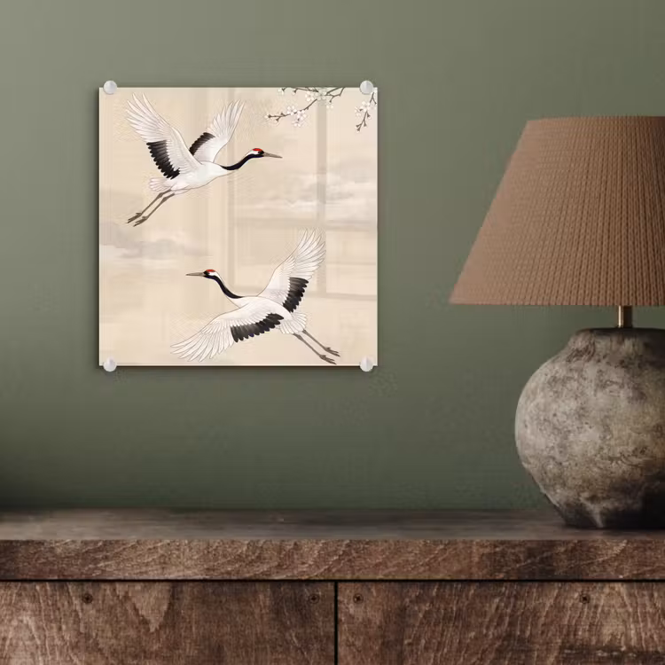 Kraanvogels - Bloesem - Beige plexiglas 5mm klein -sfeer3