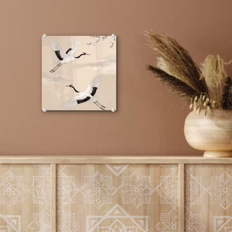 Kraanvogels - Bloesem - Beige plexiglas 5mm klein -sfeer5