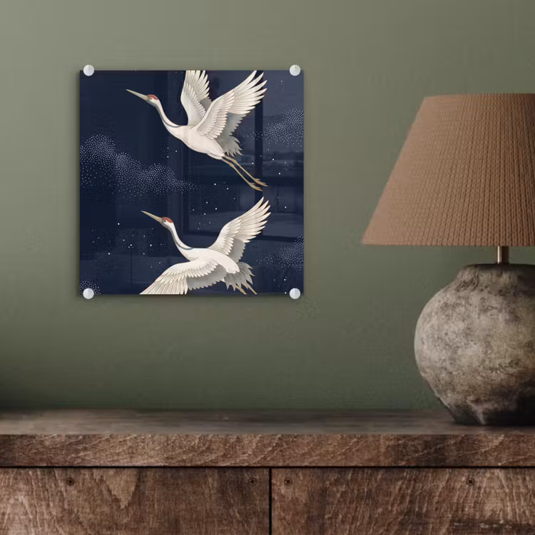 Kraanvogels - Nachthemel - Blauw plexiglas 5mm klein -sfeer3