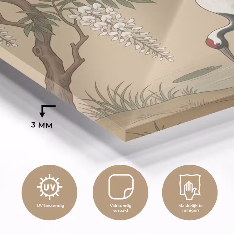 Kraanvogels - Water - Beige plexiglas 5mm klein -sfeer2
