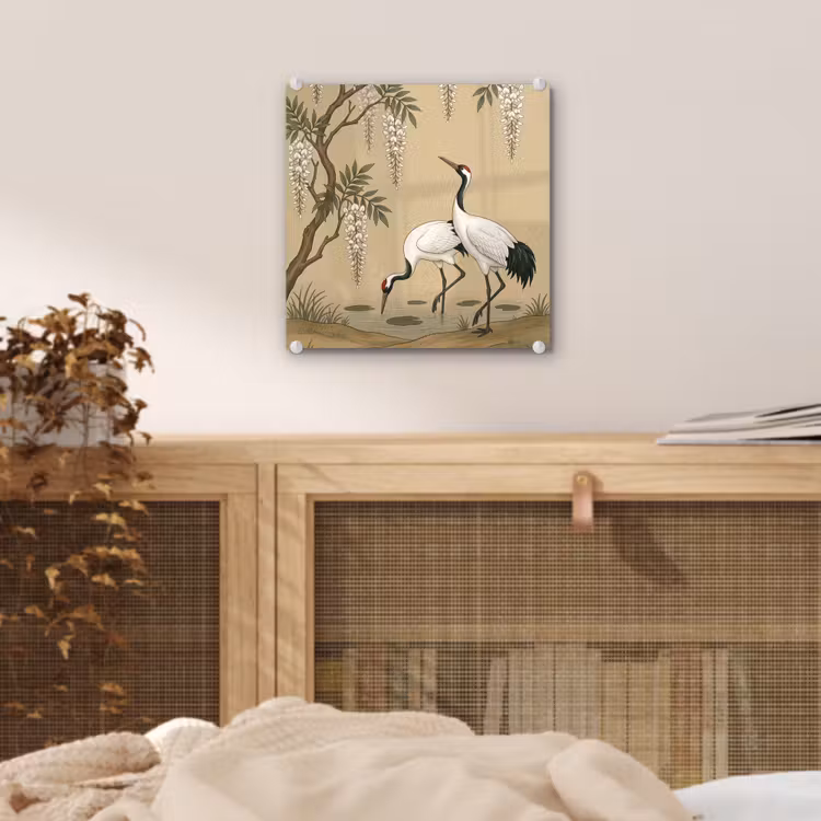 Kraanvogels - Water - Beige plexiglas 5mm klein -sfeer4