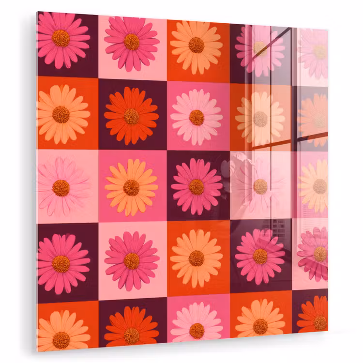 Madeliefjes - Dambord - Retro - Roze - Oranje plexiglas 5mm klein 11 -zzzproduct_nieuw