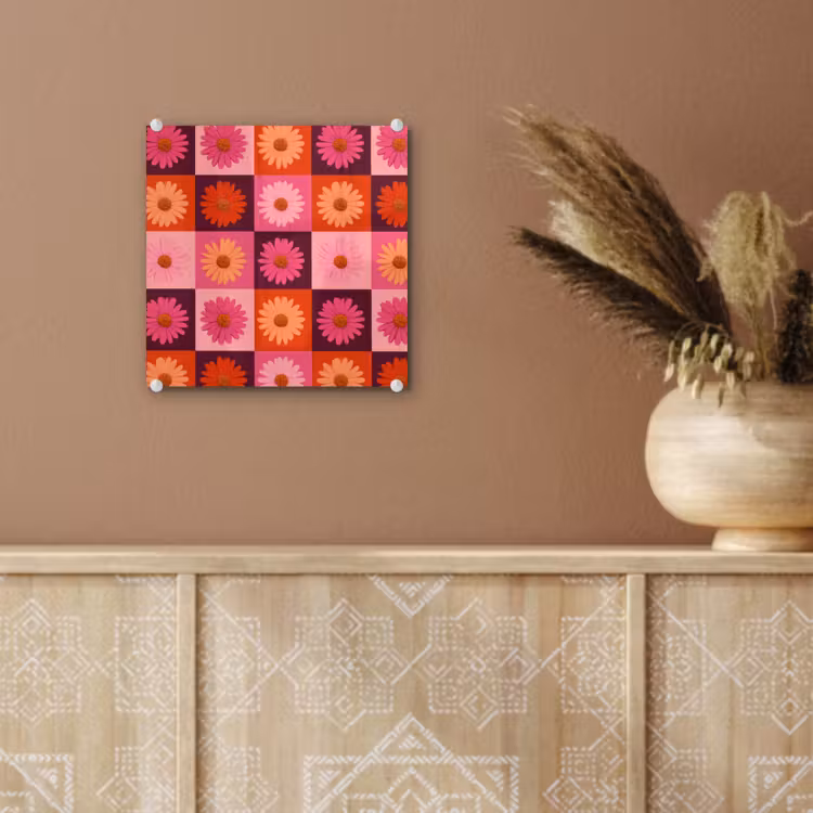 Madeliefjes - Dambord - Retro - Roze - Oranje plexiglas 5mm klein 11 -sfeer5