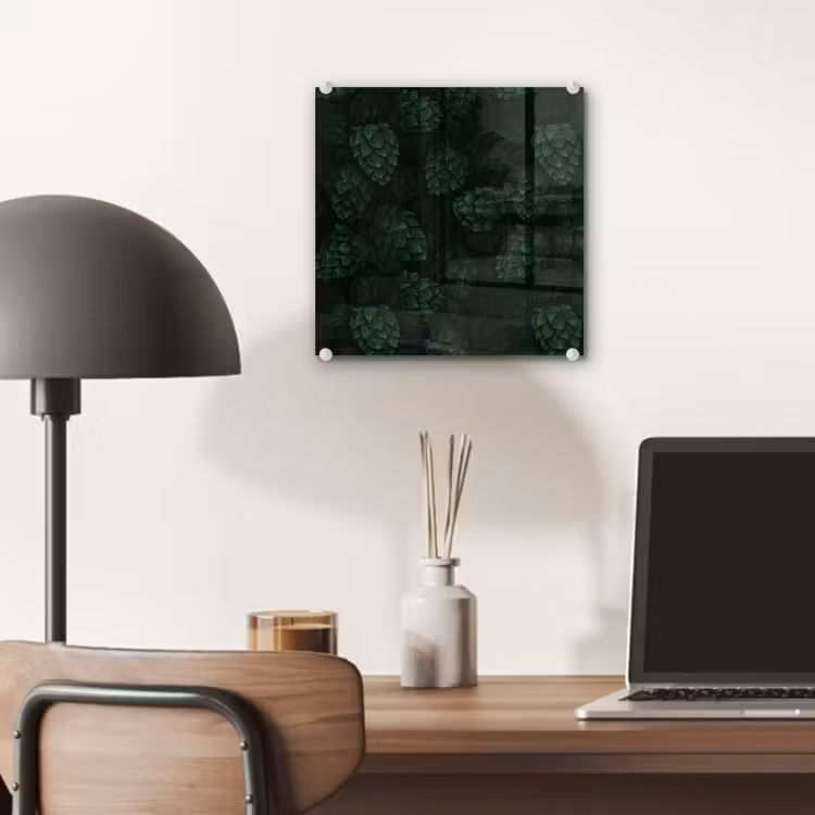 Donker - Groen - Hopbellen - Botanisch - Illustratie plexiglas 5mm klein 11 -sfeer6